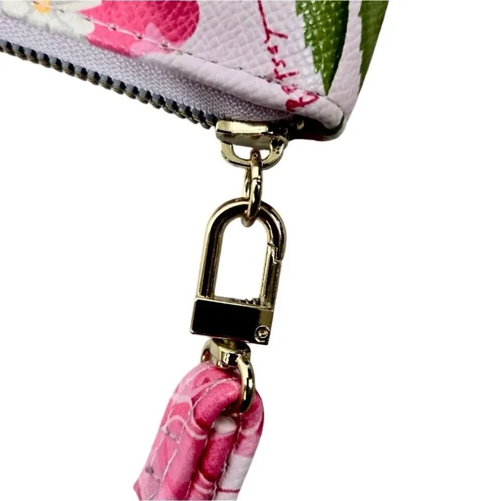 NWT Betsey Johnson Pink & White Floral Bohemian Wristlet around Gold Zip Wallet